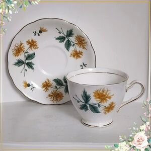 Vintage Colclough Teacup and Saucer Set Yellow Flower Gold Trim England